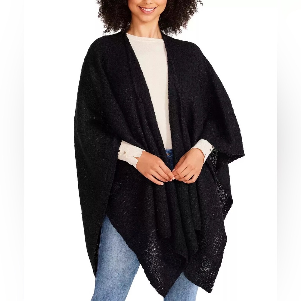 Steve Madden Womens Boucle Lurex Wrap Sweater Black One Size $58